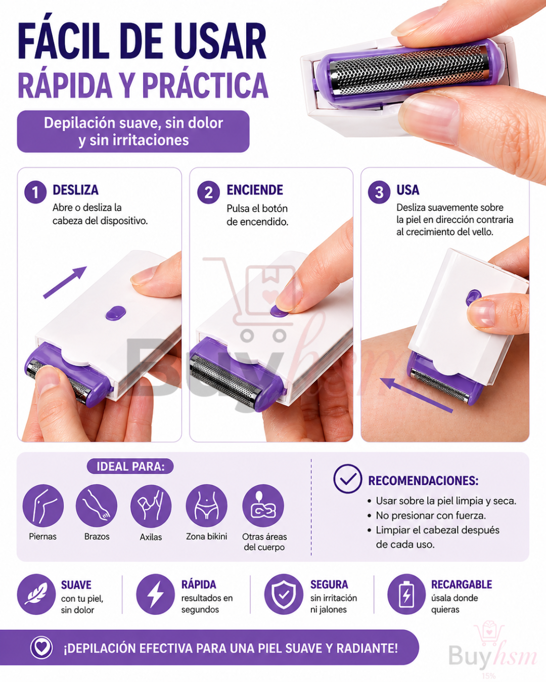 Depiladora corporal yes recargable ...piel definida